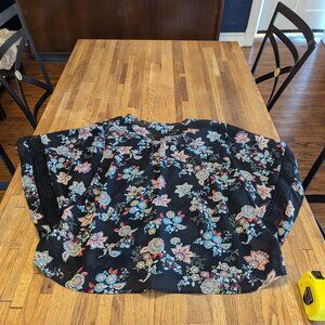 Black Floral Women's Dolman Sleeves XXL Flowy Top